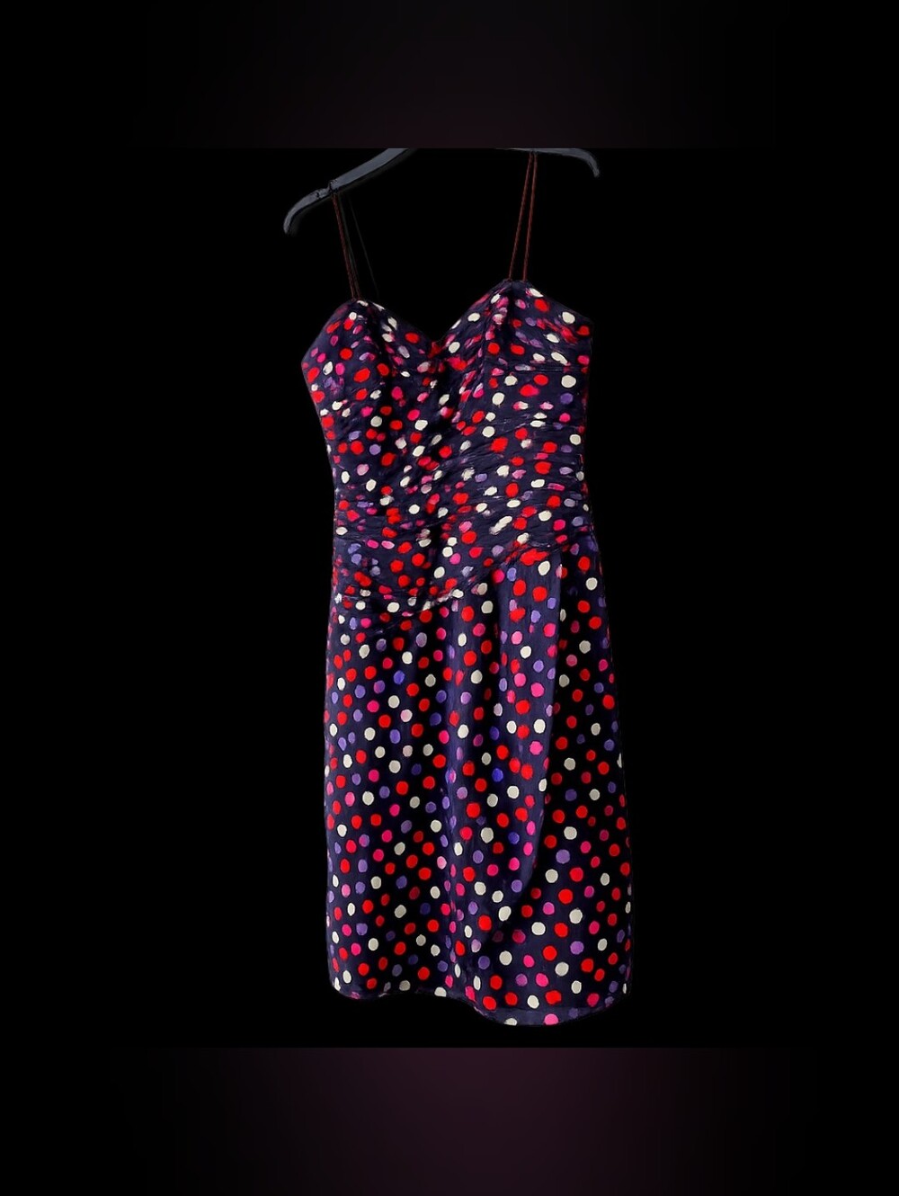 Vintage St. Gillian Festive Black Polka-Dot Silk Spaghetti Strap Cocktail Dress